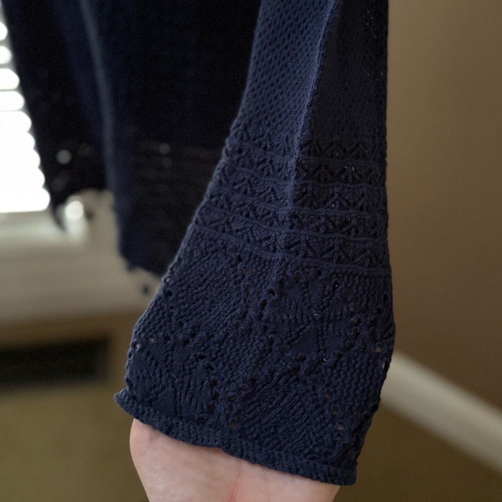 Chic Lilly Pulitzer Navy Crochet Long Sleeve Sweater Size Large - Picture 5 of 7
